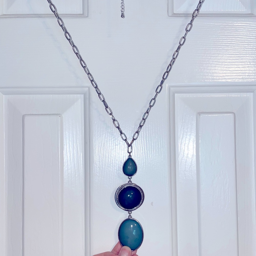 NY & Co. Long Length Silver Fashion Necklace; 2 Shades of Blue